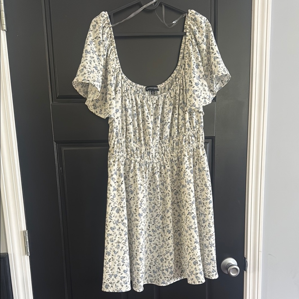 Floral Mini Dress - White and Blue